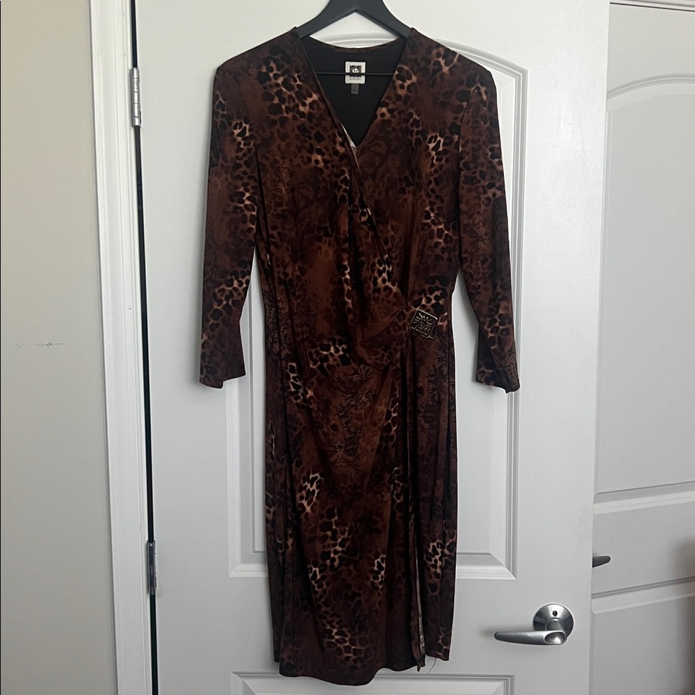 Leopard Print Brown Midi Dress